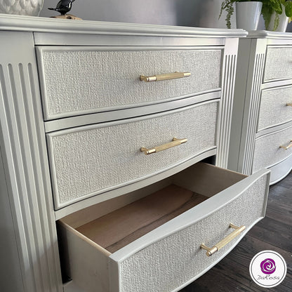 King Size White Nightstands with Gold Hardware