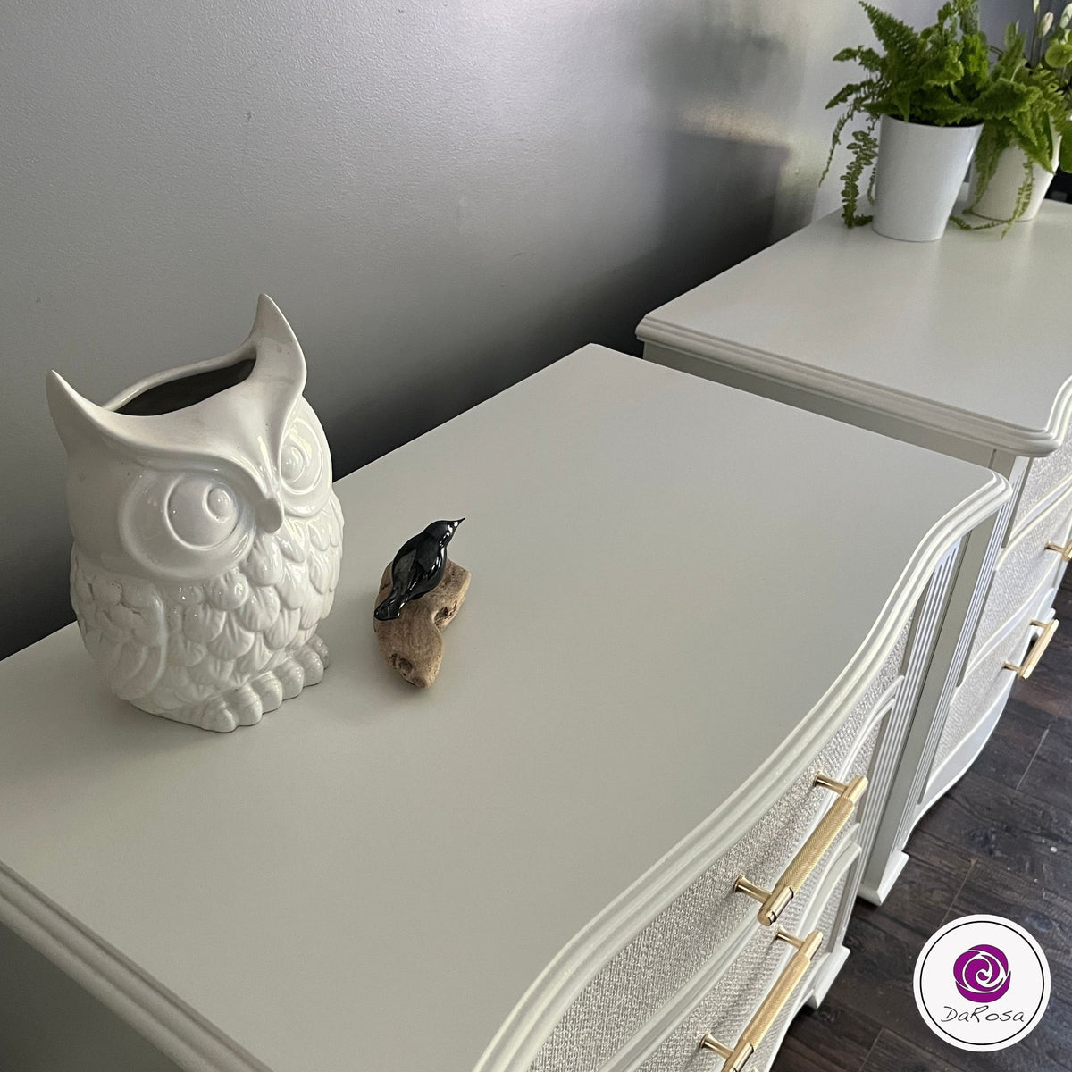 King Size White Nightstands with Gold Hardware