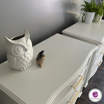 King Size White Nightstands with Gold Hardware