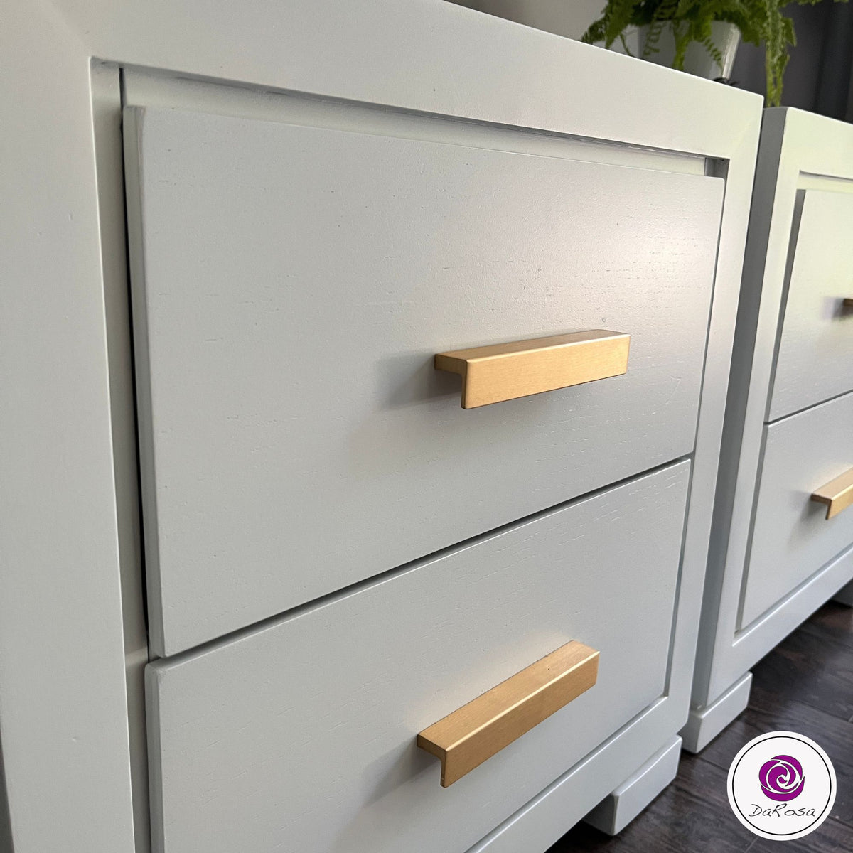 White Nightstands with Brushed Gold Hardware