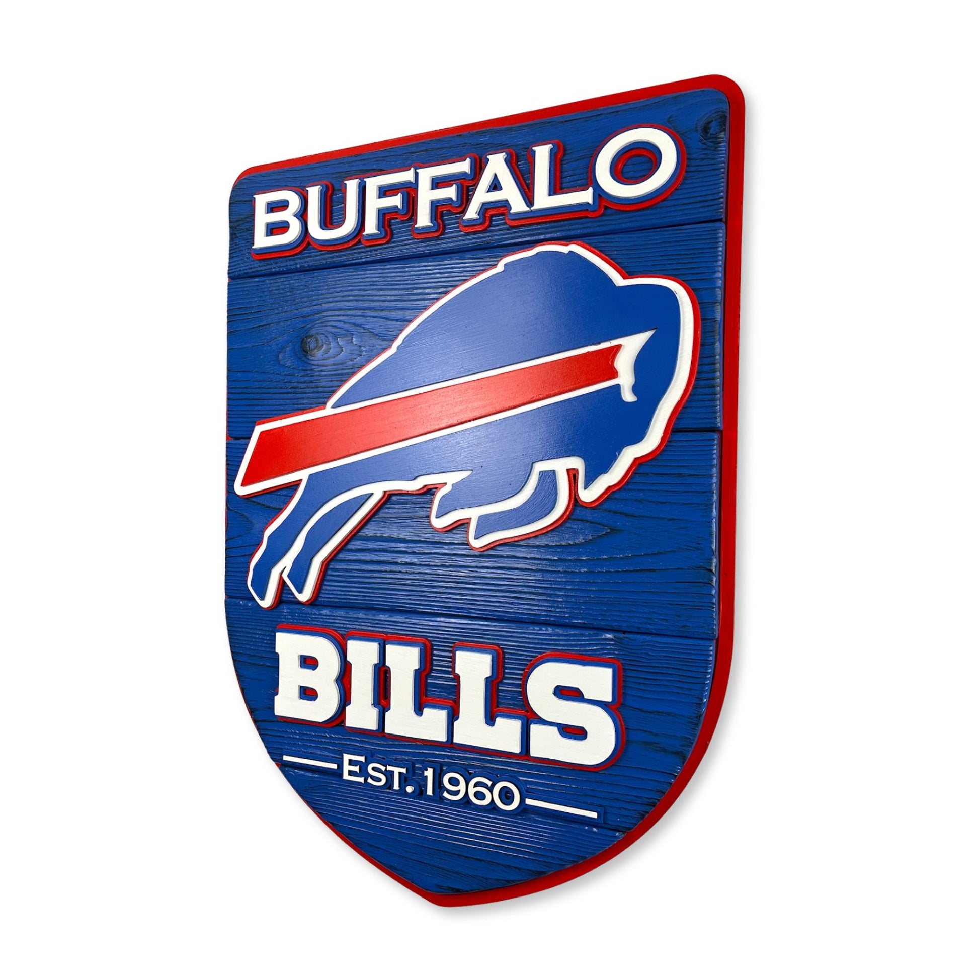 handmade Buffalo Bills wood shield wall art front view