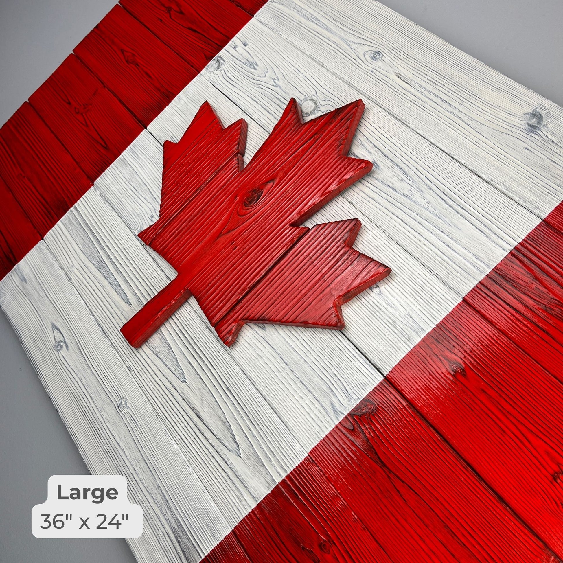 Side view of large Canadian wood flag showing depth and solid cedar construction