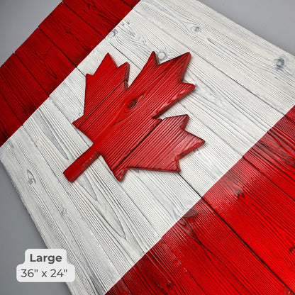 Side view of large Canadian wood flag showing depth and solid cedar construction