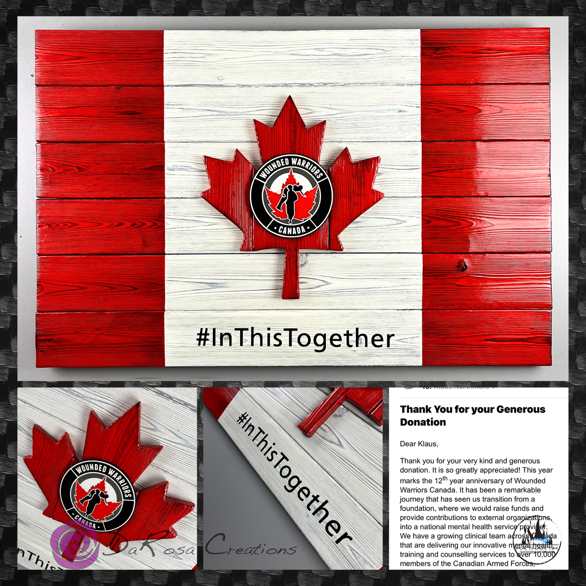 Custom Canadian wood flag made for Wounded Warriors with a portion donated to support the cause