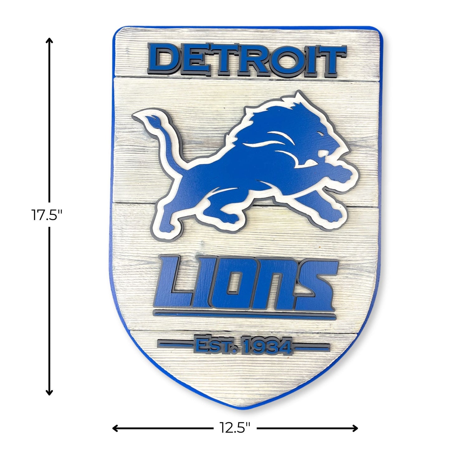 handmade Detroit Lions wood shield wall art front view