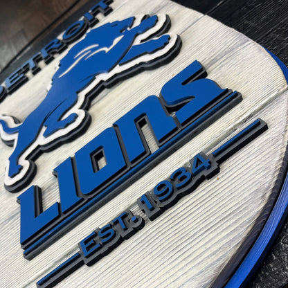 Detroit Lions Wood Shield – Football Wall Art – Handmade Fan Decor