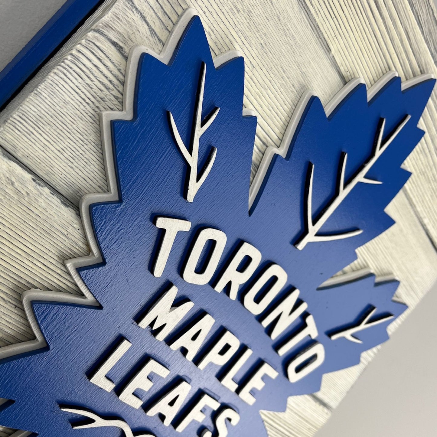 handmade Toronto Maple Leafs wood shield wall art front view