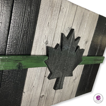 Military Style Canadian Wood Flag – Burnt Cedar, Rustic Decor