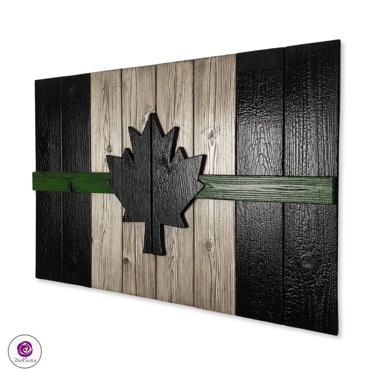 Military Style Canadian Wood Flag – Burnt Cedar, Rustic Decor