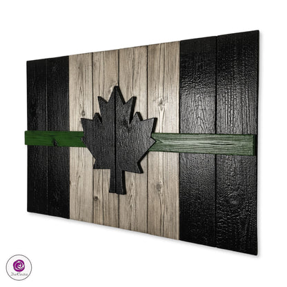 Military Style Canadian Wood Flag – Burnt Cedar, Rustic Decor
