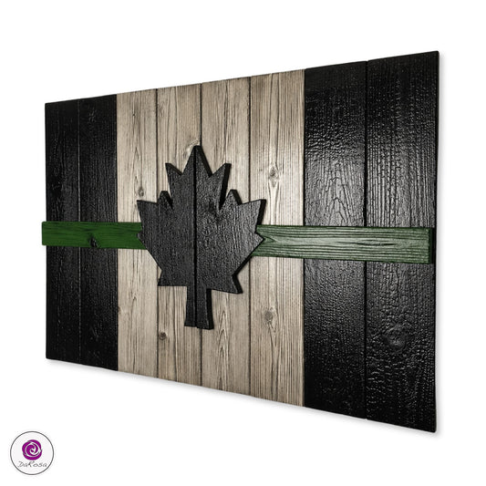 Military Style Canadian Wood Flag – Burnt Cedar, Rustic Decor