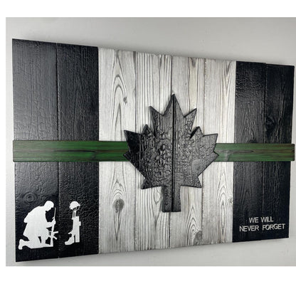 Military Style Canadian Wood Flag – Burnt Cedar, Rustic Decor