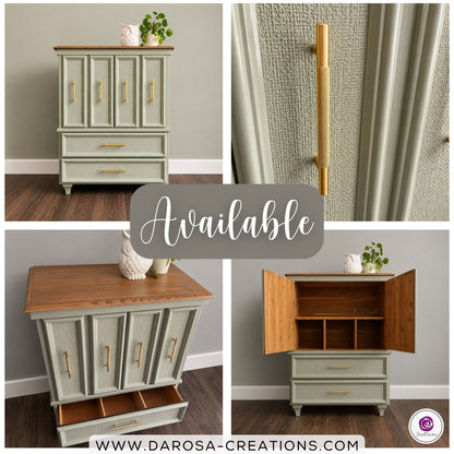 Refinished Sage Green Cabinet Dresser with Wood Top