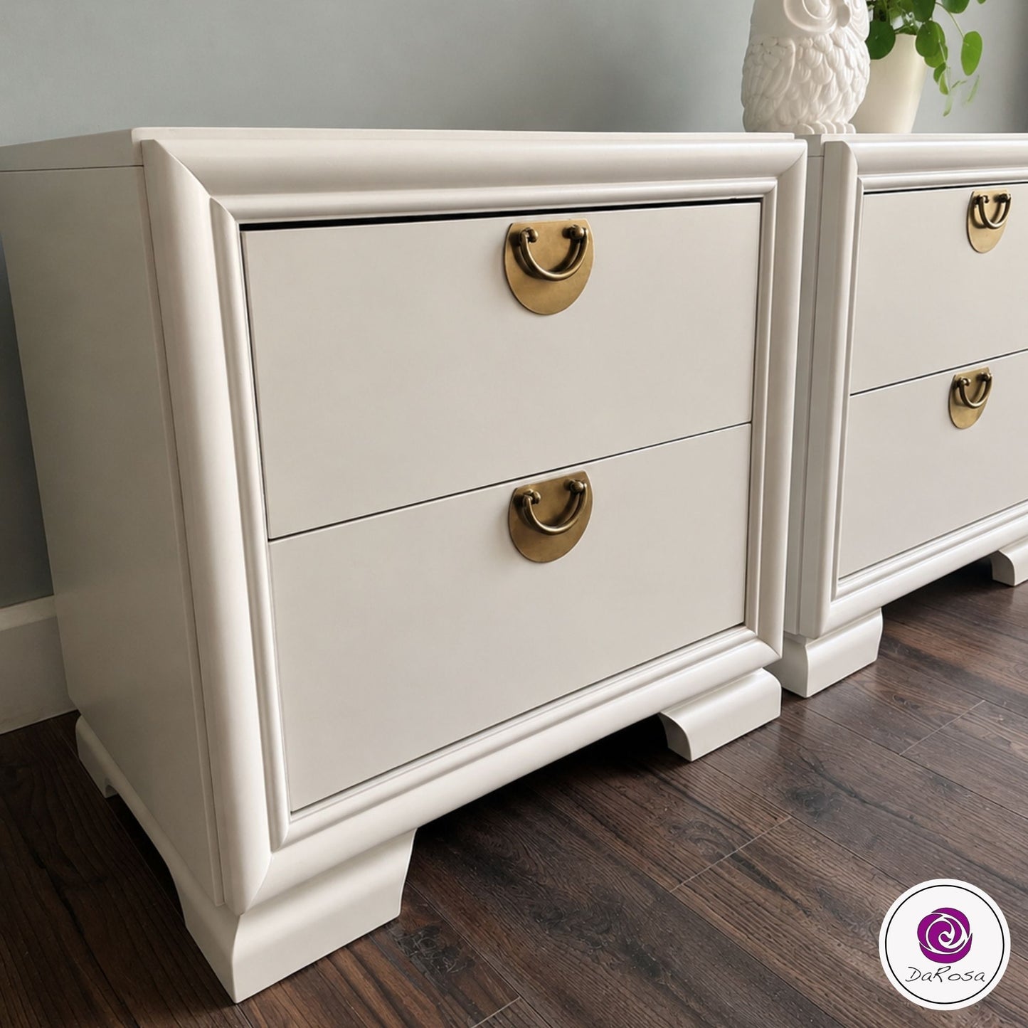Vintage nightstands refinished in warm beige paint