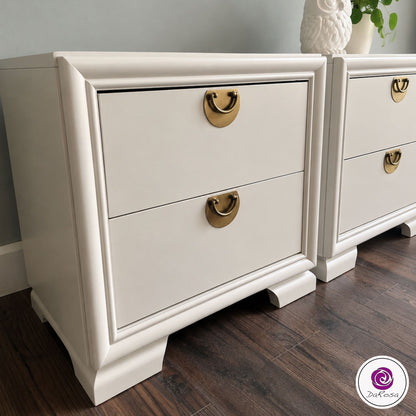 Vintage nightstands refinished in warm beige paint