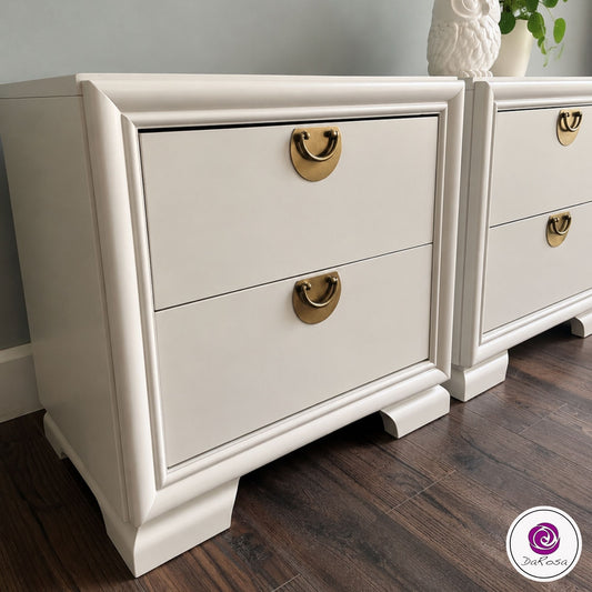 Vintage nightstands refinished in warm beige paint