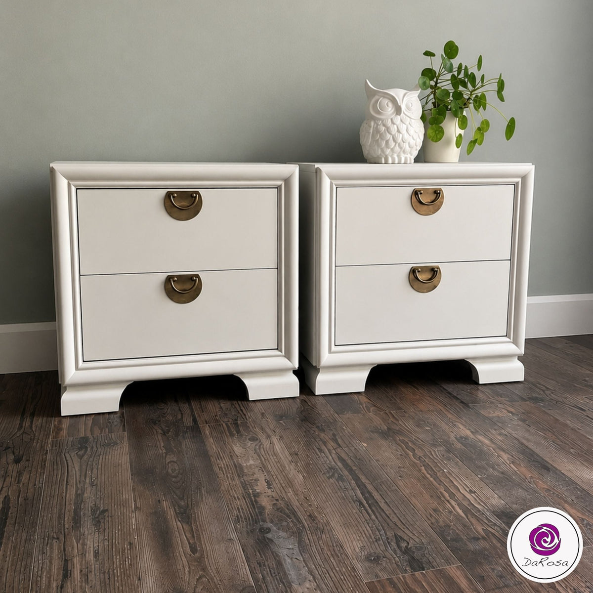 Set of two refinished bedside tables with brass hardware