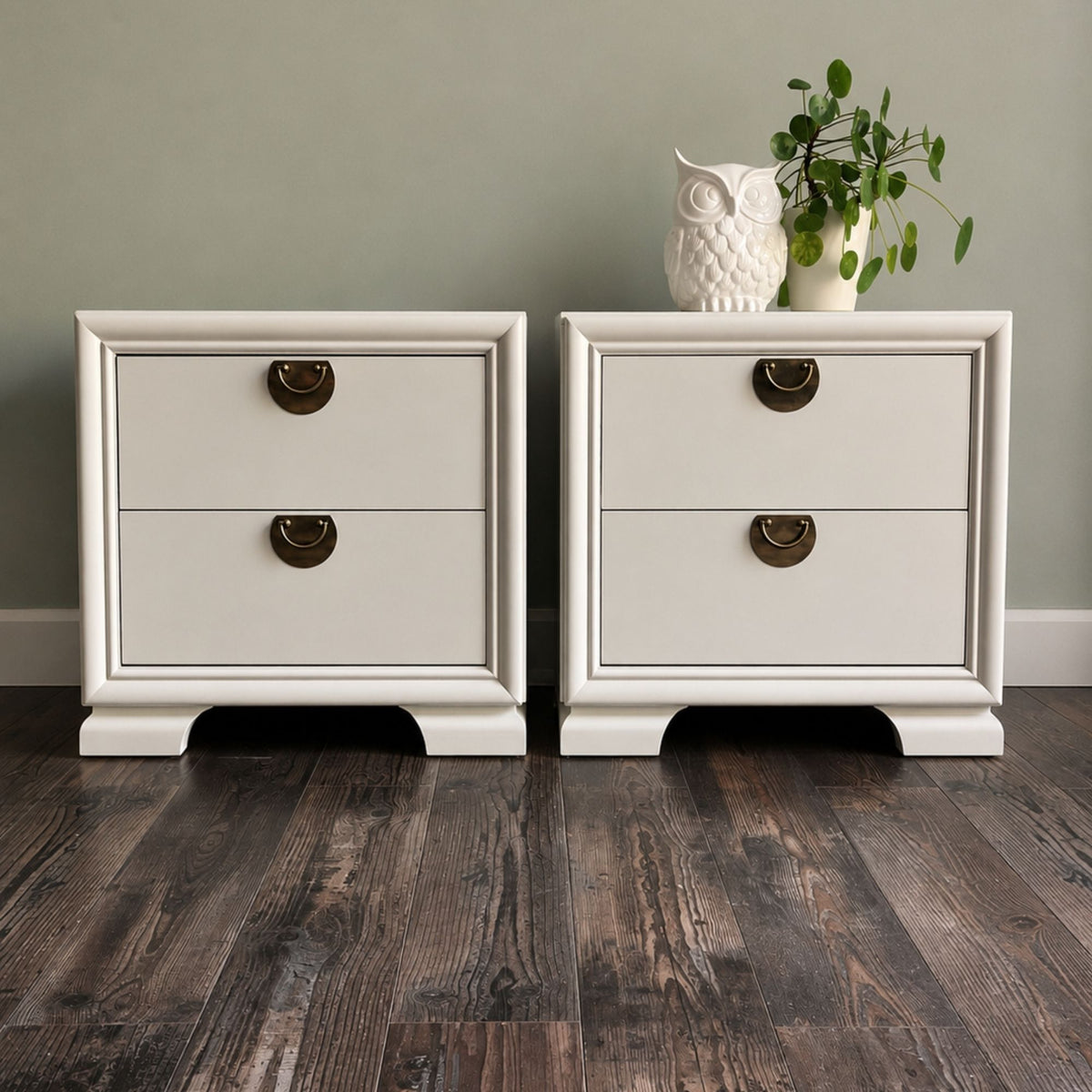 Refinished beige nightstands set with original hardware