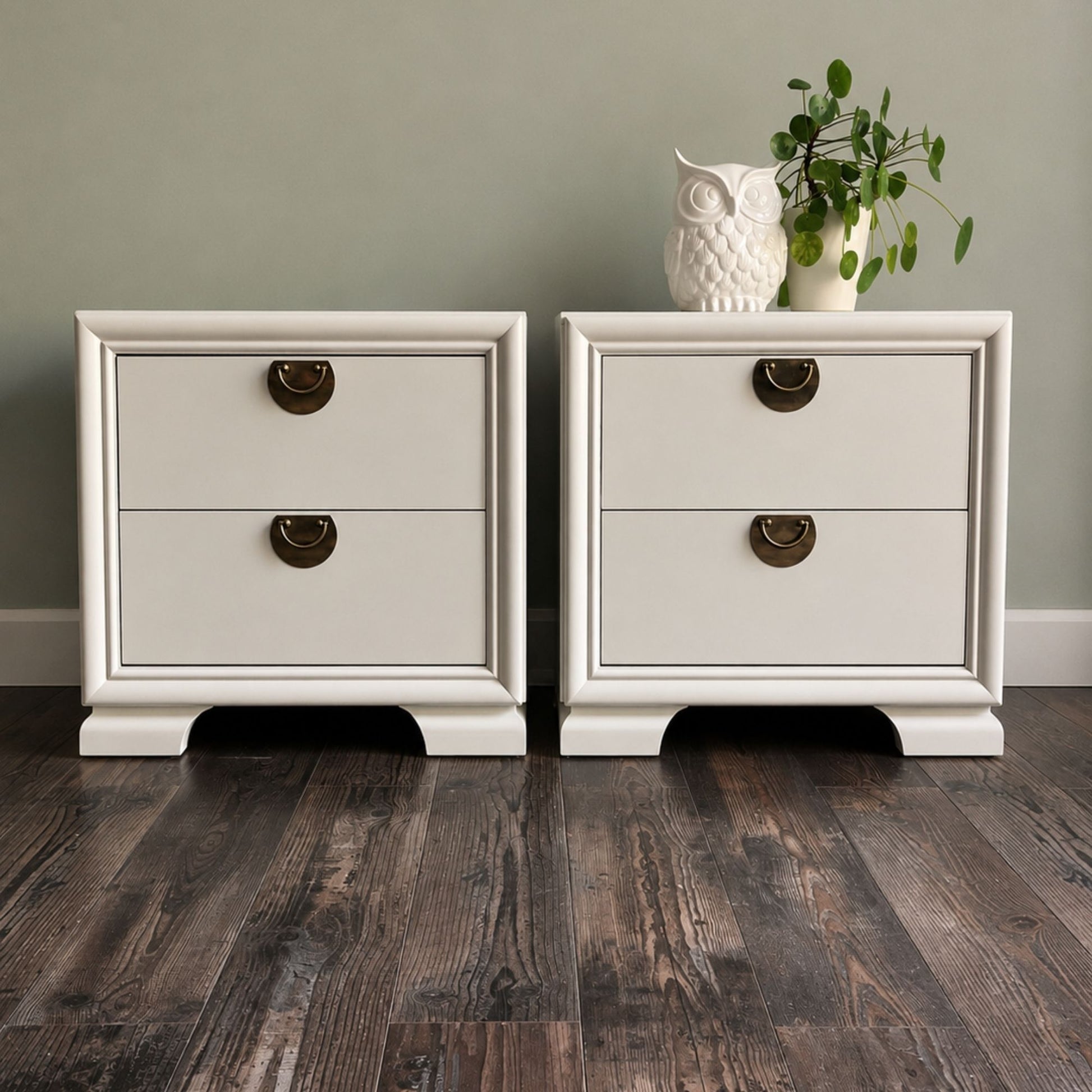 Refinished beige nightstands set with original hardware