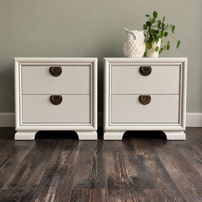 Refinished beige nightstands set with original hardware