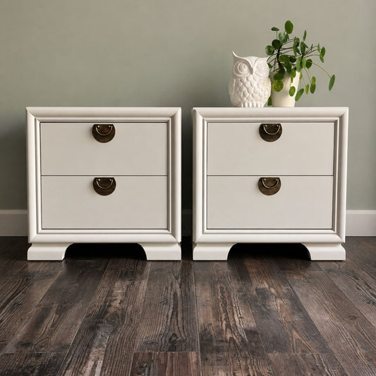 Refinished beige nightstands set with original hardware