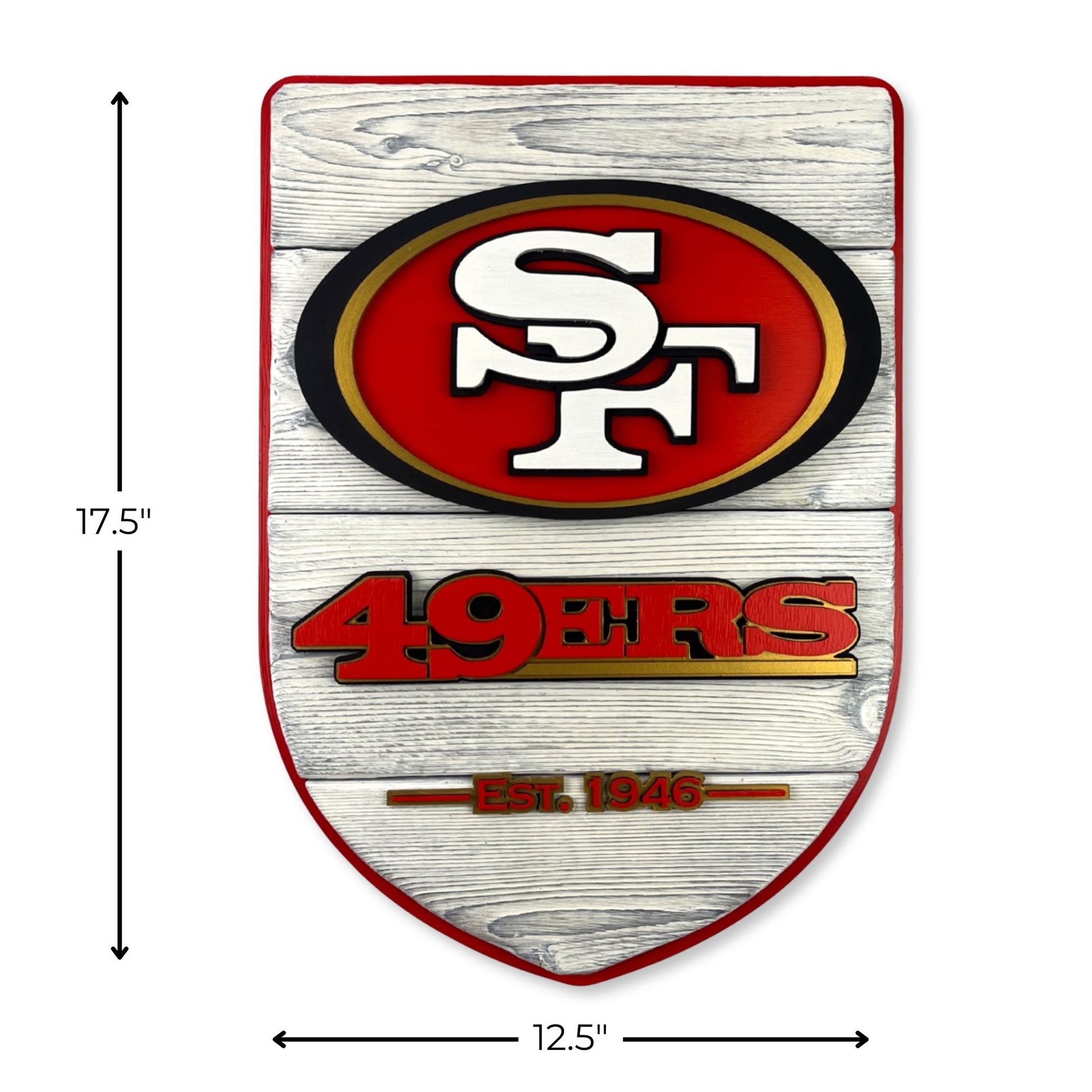handmade San Francisco 49ers wood shield wall art front view