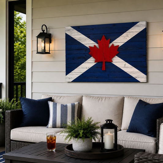 Scottish Canadian wood flag outdoor patio wall decor Scotland Canada flag