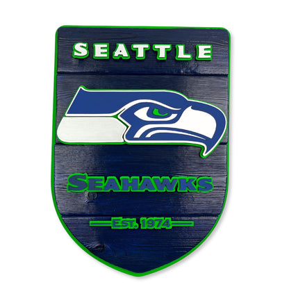 Seattle Seahawks wood shield football wall art handmade fan decor