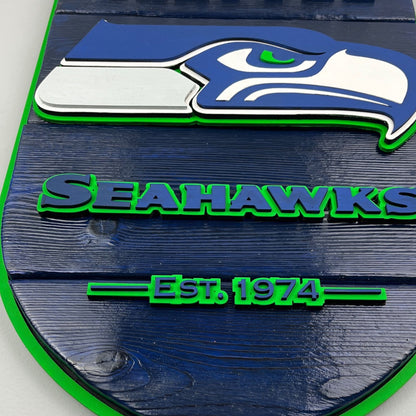 Seattle Seahawks Wood Shield – Football Wall Art – Handmade Fan Decor