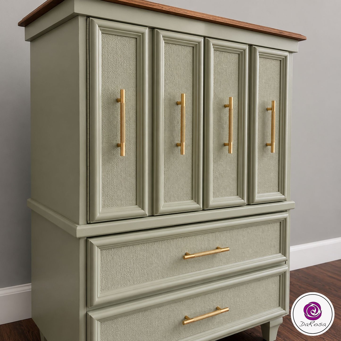 Refinished Sage Green Cabinet Dresser with Wood Top