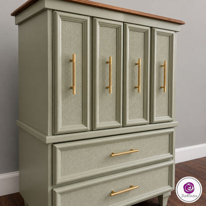 Refinished Sage Green Cabinet Dresser with Wood Top