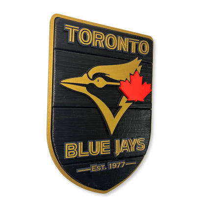 Toronto Blue Jays Wood Shield – Black & Gold Wall Art – Handmade Fan Decor