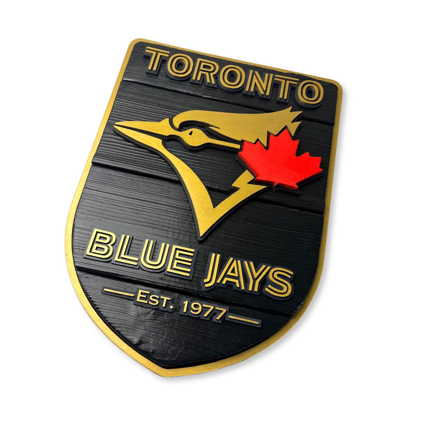Toronto Blue Jays Wood Shield – Black & Gold Wall Art – Handmade Fan Decor