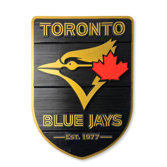 Toronto Blue Jays black and gold wood shield wall art handmade fan decor