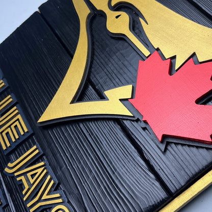 Toronto Blue Jays Wood Shield – Black & Gold Wall Art – Handmade Fan Decor