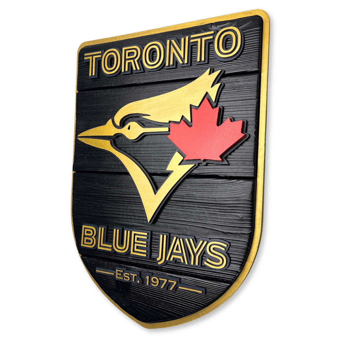 Toronto Blue Jays Wood Shield – Black & Gold Wall Art – Handmade Fan Decor
