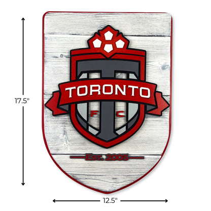handmade Toronto FC wood shield wall art front view