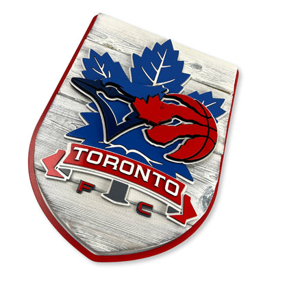 Toronto Sports Wood Sign – Blue Jays Raptors Maple Leafs TFC Wall Art Shield